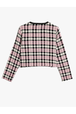 Koton Tüvit Ceket Uzun Kollu Düğme Ve Cep Detaylı Yuvarlak Yaka Pembe Ekose 5wkg20088aw Pembe Ekoseli Pembe