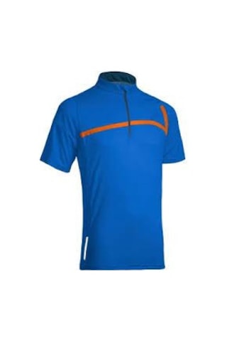 CUBE Motion Kısa Kollu Jersey Bisiklet Tshirt Mavi - Turuncu Çizgili