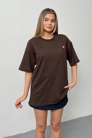 Giysa Kadın Filkete Aksesuarlı Pamuklu T-shirt Kahverengi - 26y 26508