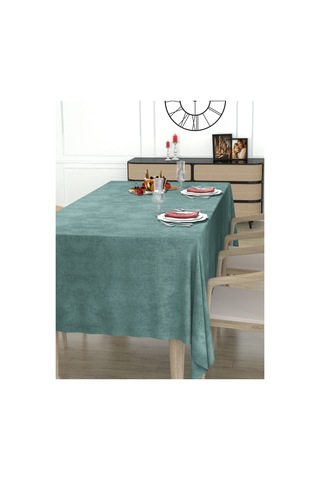 Daily Series Kadife Dokulu Sis Mavisi Renk Masa Örtüsü Sis Mavisi