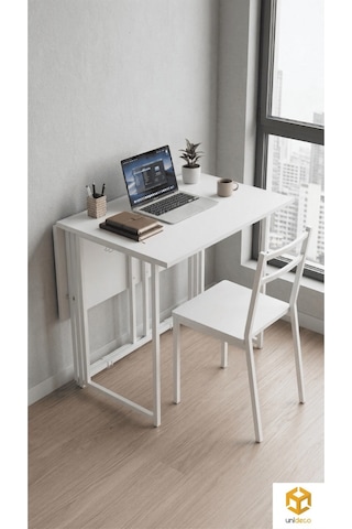 Workcomo Katlanır Çalışma Masası Yemek Masası Mutfak Masası Balkon Masası Beyaz - Beyaz