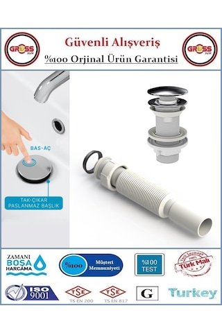 Pop-up Bas Aç Körüklü Lavabo Sifonu - Aç Kapa Sifon