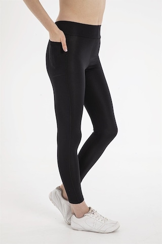 Crozwise Kadın Siyah Micro Cepli Tayt Düz Günlük Spor SiYAH