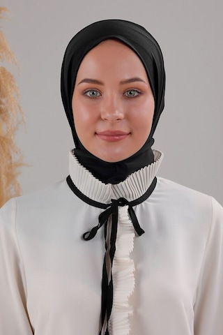 Melodi Scarf Kadın Tesettür Pratik Çıtçıtlı Sandy Fular Hazır Deniz Havuz Uyumlu Bone Siyah Siyah