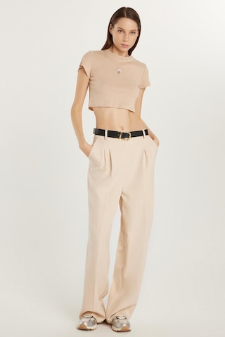 Tudors Kadın Regular Fit Pileli İspanyol Paça Bej Pantolon-34020 Bej