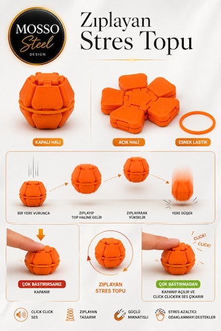 Zıplayan Stres Topu Clicker Stres Topu Lastik Mekanizmalı 3d Baskı Mekanik Fidget Oyuncak - Hoplaç - Zıplaç Ms-2