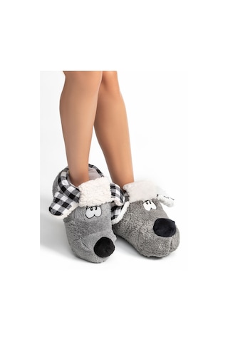Twigy Dodo Kadın,Garson Boy Hayvanlı Panduf Gri 36/41 YY0278 Gri