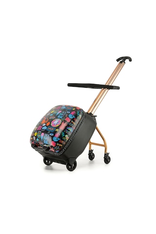 Renkli Desenli Binilebilir Çocuk Valizi Kabin Boy, Düşme Engelleyici Çok Renkli