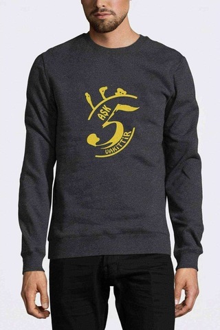 Aşk 5 Vakittir Baskılı Füme Erkek Örme Sweatshirt