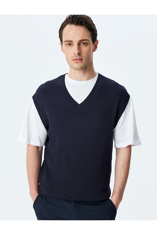 Koton V Yaka Regular Fit Viskon Karışımlı Triko Süveter Lacivert 5sam70013ht