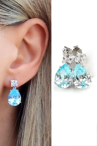 Sky Diamond Blue Aquamarin Taşlı 925ayar Gümüş Üzerine Altın Kaplama Damla Küpe 23497851