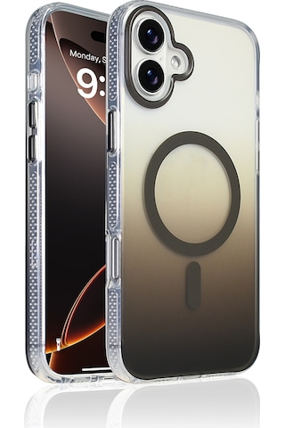 Apple Uyumlu iPhone 16 Kılıf M-safe Şarj Özellikli Transparan Renk Geçişli Zore Toros Kapak Gri