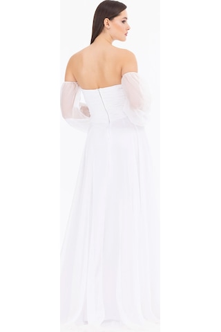 Kadın Kalp Yaka Çıkarılabilir Kollu Yırtmaçlı Abiye Elbise - Ekru Ekru