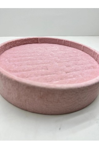 Süet Kumaş Pembe Renk 20x20 Cm Yuvarlak Batırmalı Bileklik Kelepçe Tablası Pembe