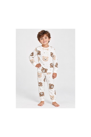 Eray Alp Kids Unisex Çocuk Sevimli Desenli Pijama Takımı Rahat Uyku Takımı Beyaz