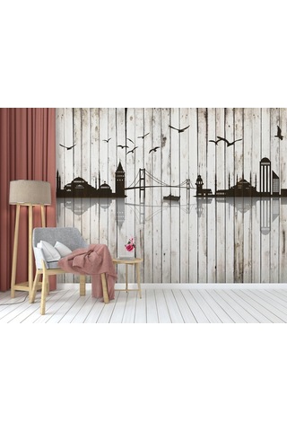Ahşap Boyama Efektli - İstanbul Silüeti
