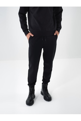 Siyah Pamuk Dokulu Regular Fit Sweat Pantolon 380186 Siyah