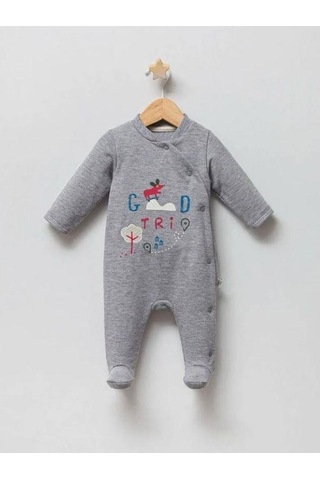 Erkek Bebek Öncen Çıtçıt Kapamalı Patikli Tulum-14941 Gri