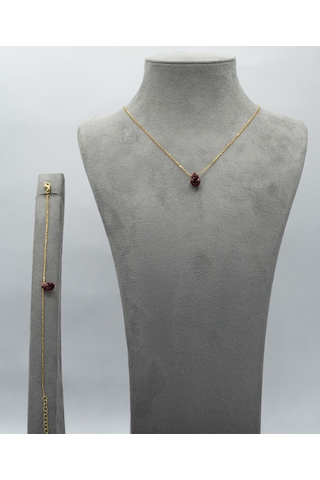 Doğan Diamond 925 Ayar Gümüş Altın Kaplama 6 Ct Yarı Değerli Granat Taşlı Set - Raccolta Di Gocce