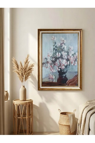Vintage Gold Çerçeveli Dekoratif Tablo - Monet Kasımpatı Çiçekleri - 60x80 Cm