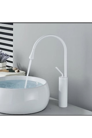 İsaoğlu Yapı Çanak Lavabo Bataryası Mat Beyaz Lavabo Musluğu Drop Design Armatür Beyaz Musluk Beyaz