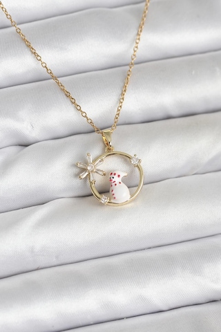 Gold Zirkon Taşlı Yılbaşı Temalı Kadın Kolye 316l Çelik Zincir Renkli