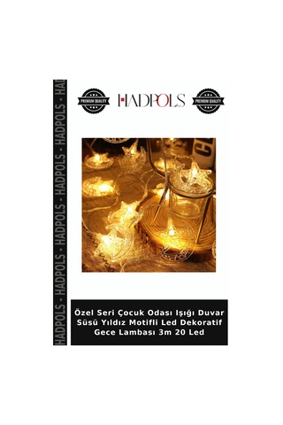 Özel Seri Çocuk Odası Işığı Duvar Süsü Yıldız Motifli Led Dekoratif Gece Lambası 3m 20 Led Günışığı