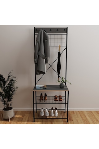 Dar Metal Portmanto, Elbise Askılığı, Vestiyer, Ayakkabılık Füme