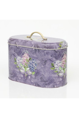 Flower Purple Desenli Oval Metal Ekmek Kutusu, 10.4 Lt Lila