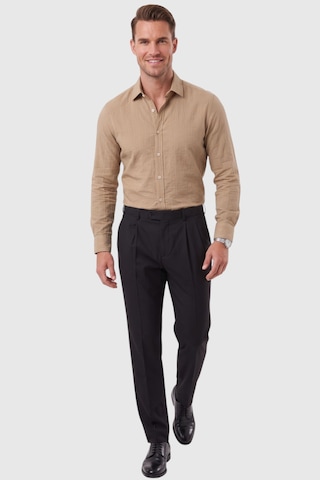 Rizzup Erkek Slim Fit %95 Pamuk Çizgi Dokulu Açık Kahve Ütü Gerektirmeyen Gömlek 2600002 Açık Kahverengi