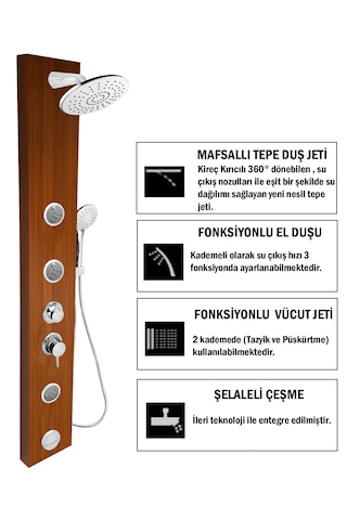Tuscon Teak Ağacı Mafsallı Masajlı Duş Sistemi Ahşap