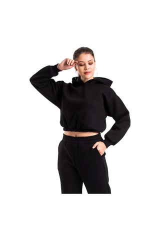 Caya Kadın Ekru Renk Kapüşonlu Crop Kesim Sweatshirt Cy84196 Beyaz Siyah