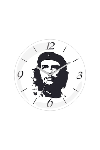 Che Guevera Sessiz Akar Bombeli Gerçek Cam Duvar Saati Siyah