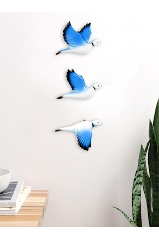 Dekoratif Üçlü Güvercin Duvar Süsü Üçlü Kuş Ev Dekoru (479811067)