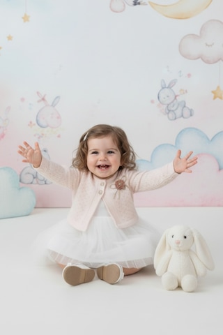 Mnk Baby & Kids Triko Bolerolu Kız Bebek Elbise M00770 Pudra