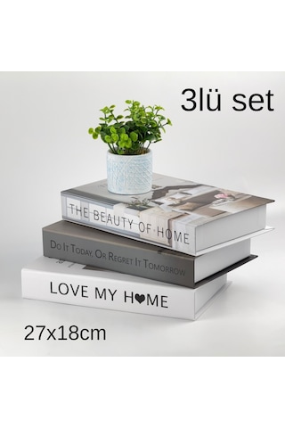 3 Lü Kitap Görünümlü Dekoratif Kutu Seti, İskandinav Tarz Modern Ev Dekorasyonu- Set-3