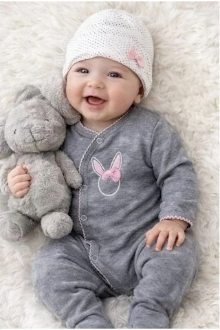 Pekminibebe Sevimli Tavşan Desenli Kız Bebek 4 Lü Tulum Seti Çok Renkli