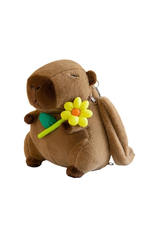 Yunboo Capybara Yumuşak Peluş Çocuk Sırt Çantası, Taşınabilir Eğlence, 27x23 Cm, Turuncu Renkli, Leashli