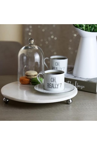 Akayev Mermer Beyaz 28 CM Gümüş Boncuk Ayak Yuvarlak Sunumluk