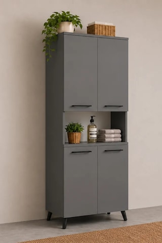 Reyo Enda Home Listra 4 Kapaklı Çok Amaçlı Dolap 170,8 Cm, Raflı, Ayaklı Depolama Dolabı - Antrasit