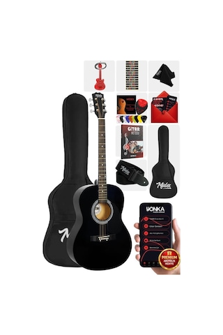 Midex Rg-530bk Kaliteli Siyah 40 İnç Akustik Gitar Seti 4/4 Yetişkin