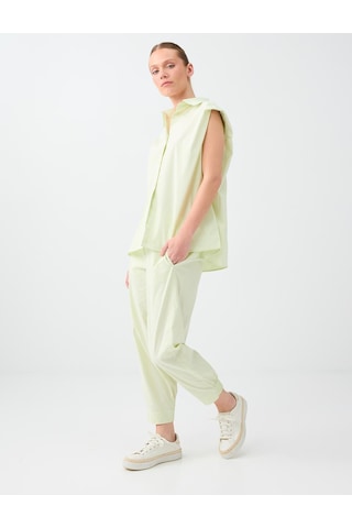 Jimmy Key Jimmy Key Mint Yeşili Beli Lastikli Pamuk Karışımlı Poplin Pantolon 6sw187657332