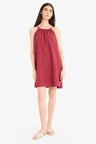 Defacto Yuvarlak Yaka Terry Cotton Mini Plaj Elbisesi-fall İn Love E5102ax25spbr285 Bordo