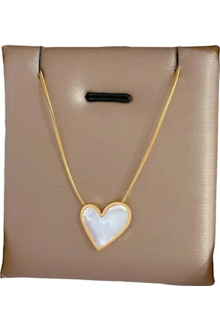 Kadın Sedef Kalp Altın Renk 316l Çelik Kolye Çelik