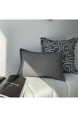 "grey" Dokulu Kırlent Kılıfı - 30x50 Gri