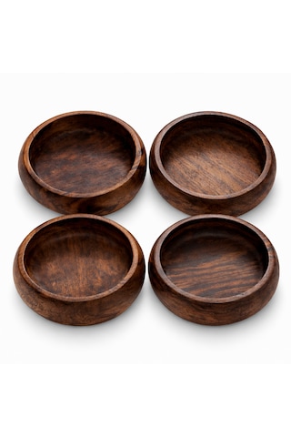 CH woodline Ceviz Ağacı Çerezlik Kase Seti 4 Adet 12 Cm El Yapımı Doğal Ahşap Kase, Masif Ceviz, Kahvaltılık Ve Sunumluk Kase Set -
