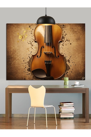 Keman Müzik Enstrümanı Klasik Dekoratif Kanvas - Mdf Ahşap Tablo