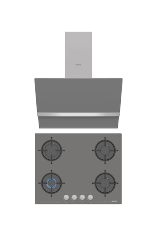 Simfer Steam Gri 2'li Cam Ankastre Set (3656 Ocak + 8740 Davlumbaz)