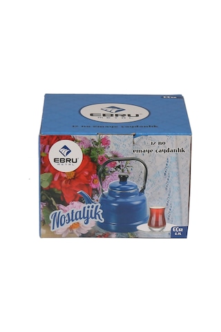 Ebru Eç18 Emaye Çaydanlık Üstten Kulplu Demlik Bütün Boylar Kamp 2.5 L Mavi