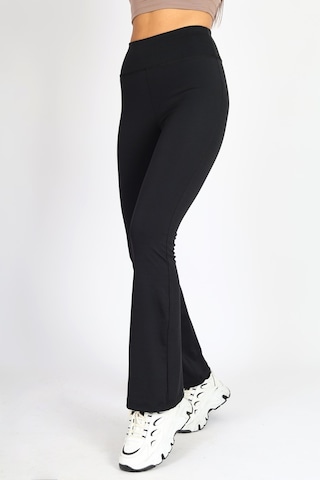 Soft&Basic Kadın 2'li İspanyol Paça Flare Yoga Tayt Pantalon Siyah-mavi